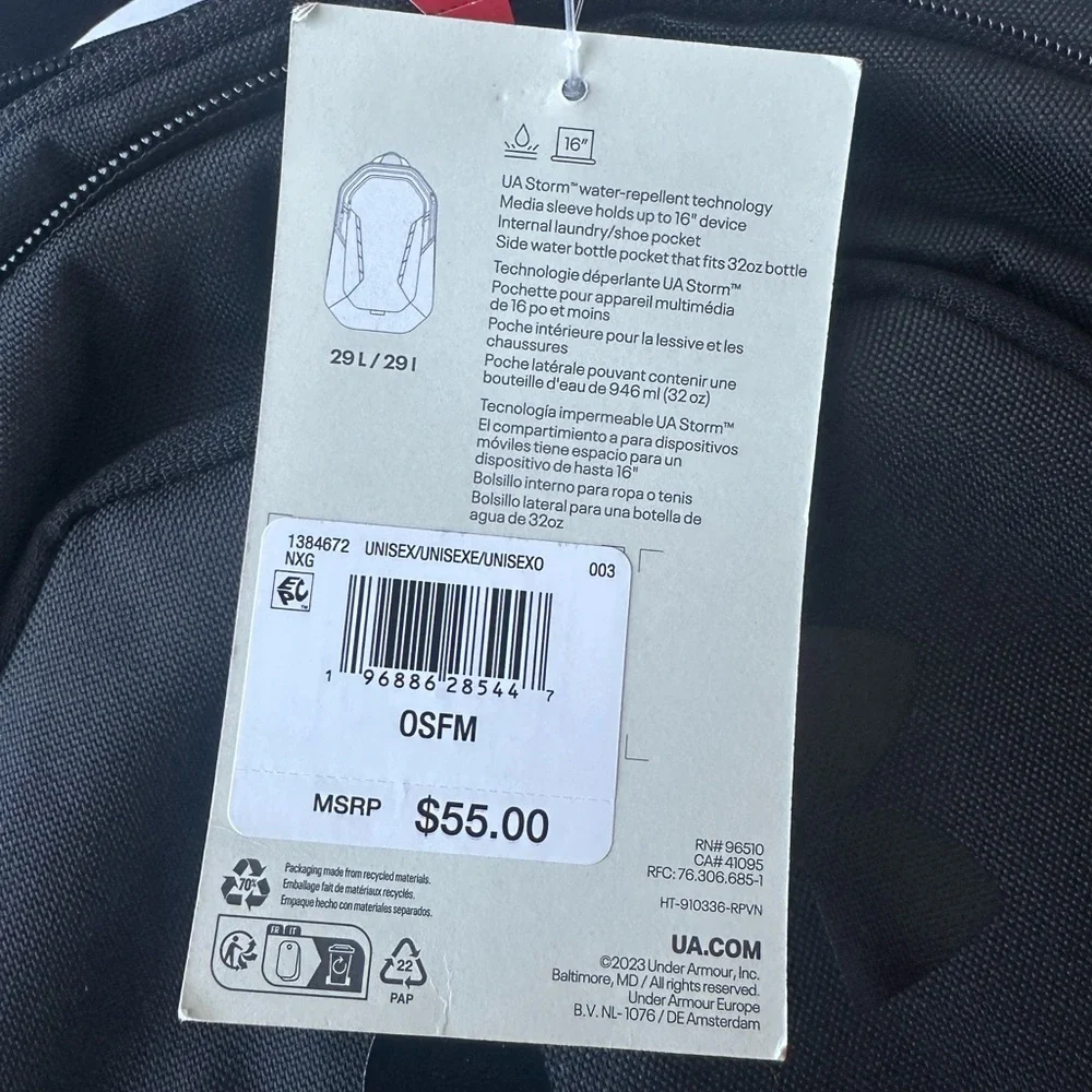Under Armour Hustle 6.0 Storm Backpack Water-Resistant | Laptop Sleeve Black
